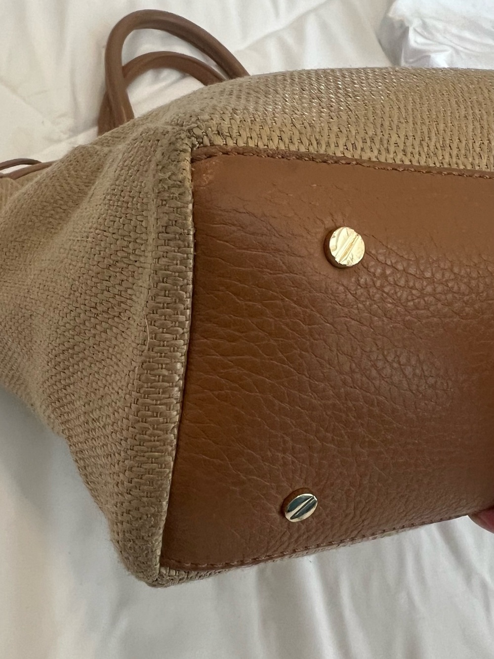 Tory Burch Tan Leather and Beige Canvas Tote . price is firm. - Picture 4 of 12